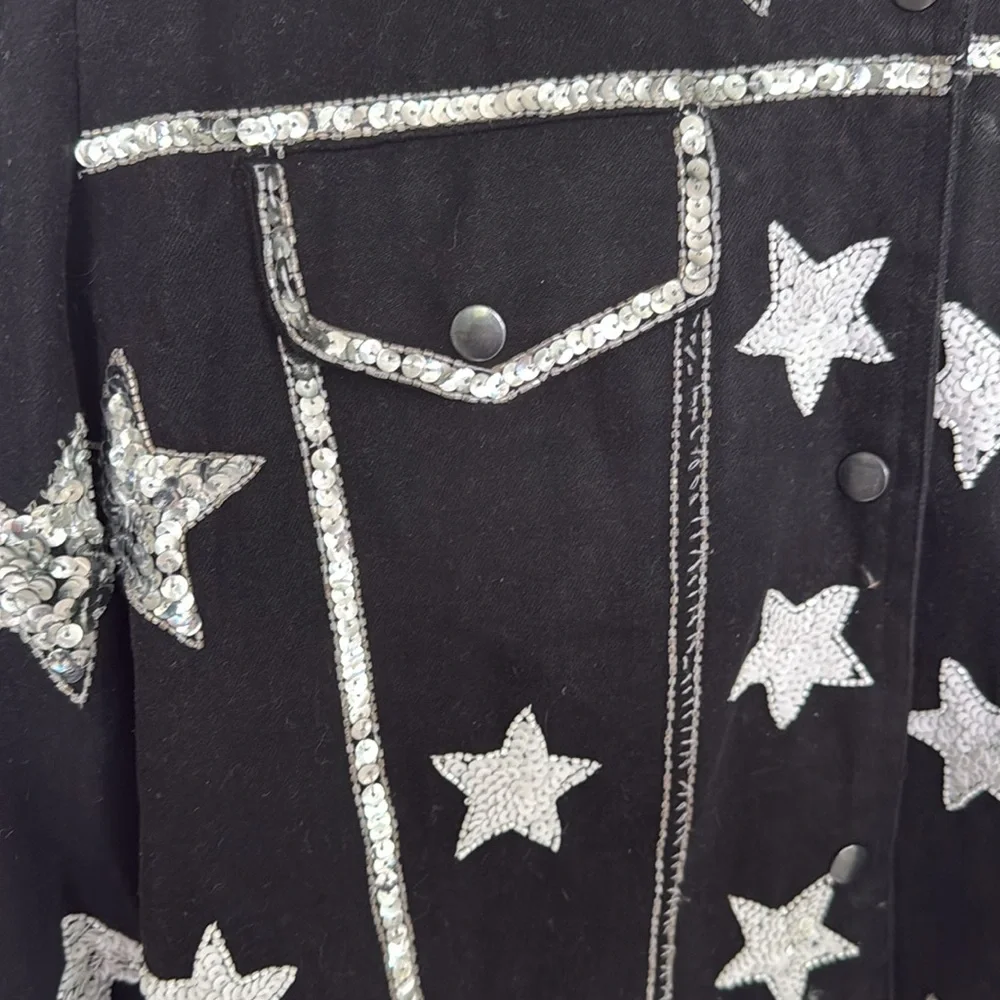 Vintage Modi Beaded Sequin Star Denim Cotton Jacket - Picture 2 of 14